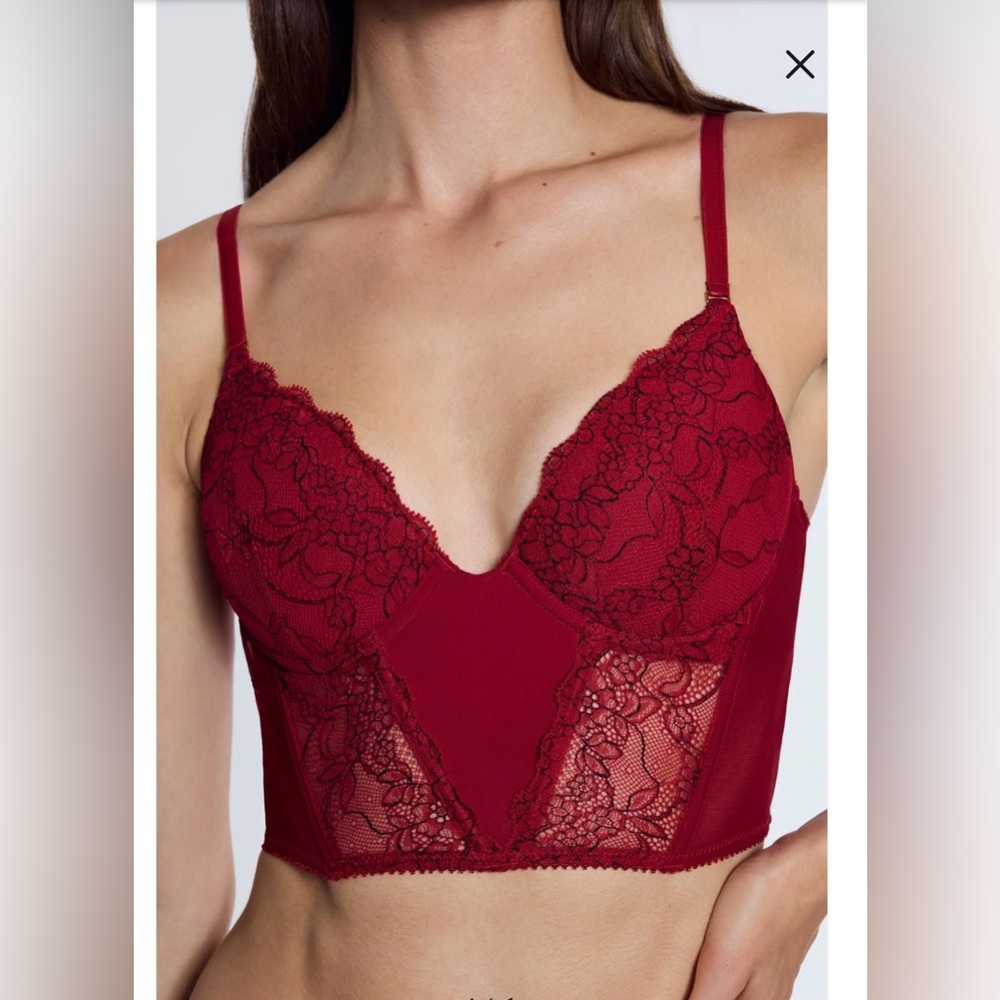 Pepper Lace Lift Up Corset Scarlet Two Tone Size 36B Red Boning Romantic SexyNEW